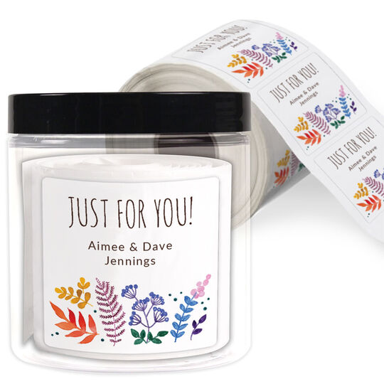 Watercolor Botanical Square Gift Stickers in a Jar